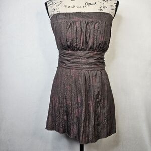 Y2k Cotton Express Strapless Textured Mini Dress Tunic Top Charcoal Pink M